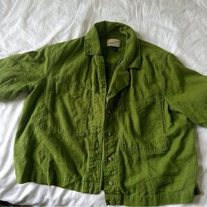 Linen Blend Green Collared Top